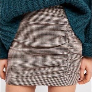 Free People Only Forever Houndstooth Plaid Ruched Mini Skirt
